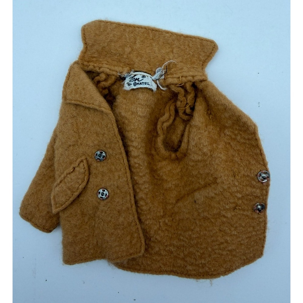 Vintage 1960s Barbie Mattel Camel Brown Coat Jacket Tagged Doll Clothing - Picture 3 of 6